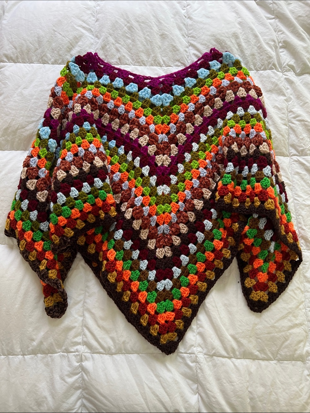 Handmade Multicolor Crochet Poncho Sweater - Vibrant Chevron Knit